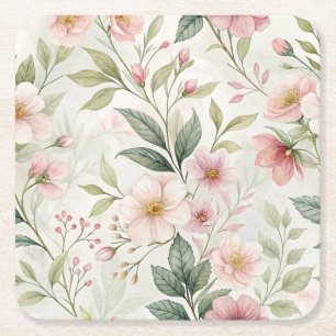 Posavasos Cuadrado De Papel Patrones de flores pastel rosa lindo