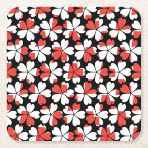 Posavasos Cuadrado De Papel Patrones de flores rojas blancas lindas