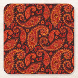 Posavasos Cuadrado De Papel Patrones de paisley de swirl con bown