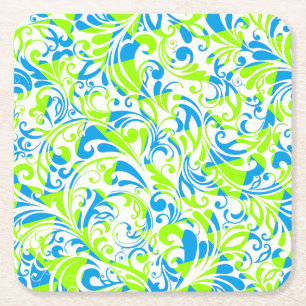 Posavasos Cuadrado De Papel Patrones florales mixtos de color verde claro