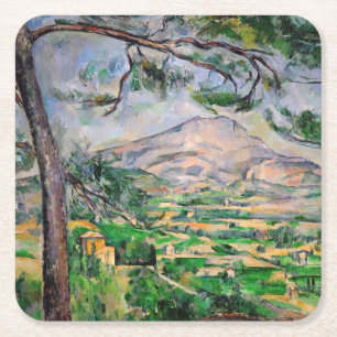 Posavasos Cuadrado De Papel Paul Cezanne - Mont Sainte-Victoire y gran pino