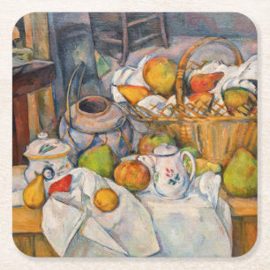 Posavasos Cuadrado De Papel Paul Cezanne - Todavía la vida con una canasta