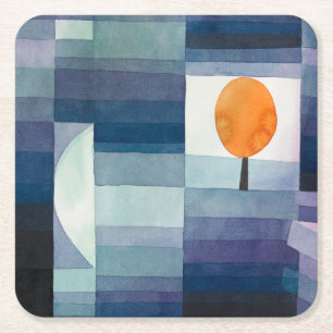 Posavasos Cuadrado De Papel Paul Klee Heraldo de Otoño Azul Moderno Abstracto
