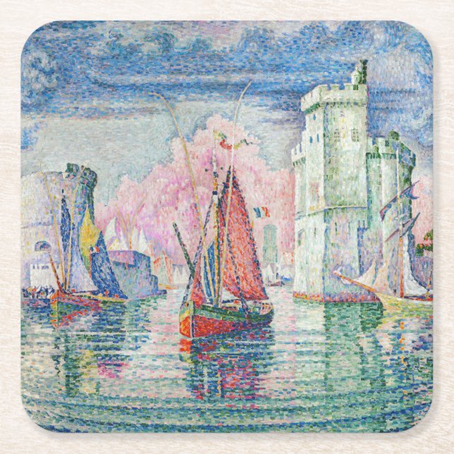 Posavasos Cuadrado De Papel Paul Signac - Entrada al puerto de La Rochelle (Anverso)