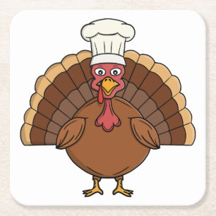 Posavasos Cuadrado De Papel Pavo de dibujos animados de chef Día de Acción de