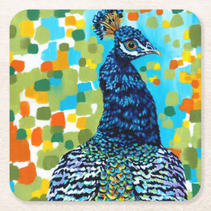 Posavasos Cuadrado De Papel Pavo real Plumed II