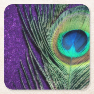 Posavasos Cuadrado De Papel Pavo real púrpura imponente