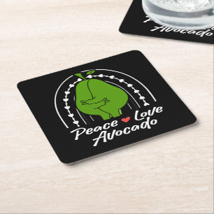 Posavasos Cuadrado De Papel Paz Amor Aguacate Divertido Retro Amante de la Fru