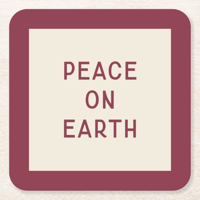 Posavasos Cuadrado De Papel Paz en la Tierra | Navidades mínimos Carol Coaster (Anverso)
