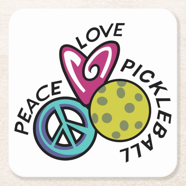 Posavasos Cuadrado De Papel Peace Love Pickleball (Anverso)