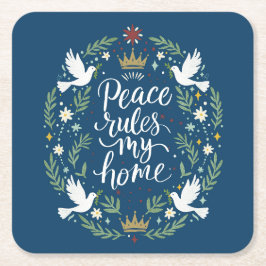 Posavasos Cuadrado De Papel Peace Rules My Home