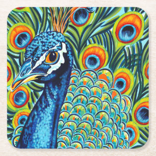 Posavasos Cuadrado De Papel Peacock I desplumado