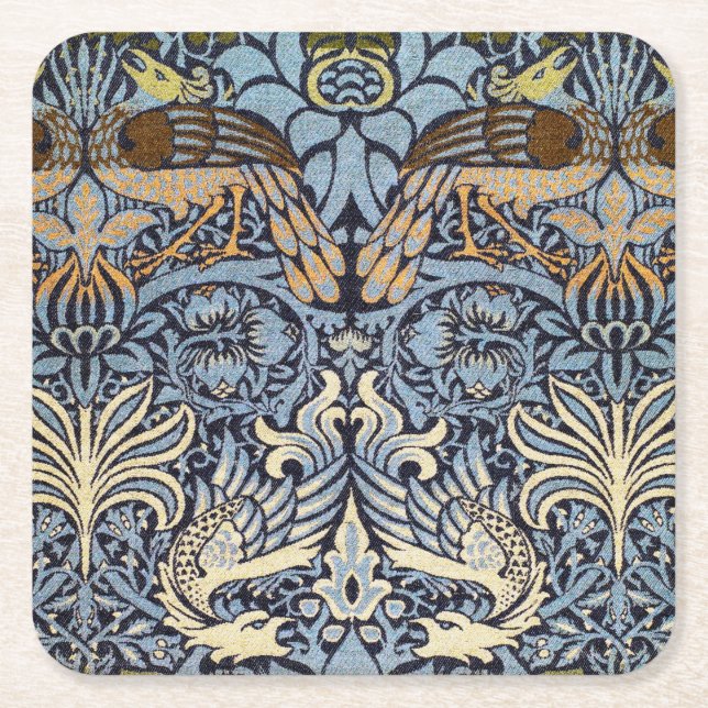 Posavasos Cuadrado De Papel Peacock y Dragón, William Morris (Anverso)