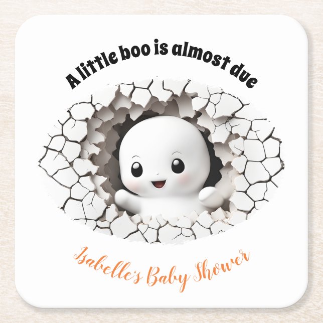 Posavasos Cuadrado De Papel Peeeboo Fantasma de papel Baby Shower (Anverso)