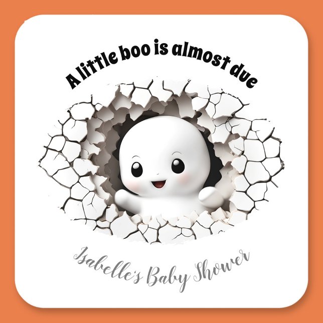 Posavasos Cuadrado De Papel Peeeelittle boo ghost Baby Shower Paper Coaster (Peeking baby ghost Halloween baby Shower Paper Coaster, A little boo is almost due)