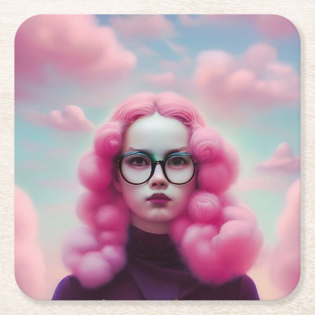 Posavasos Cuadrado De Papel Pelo rosado serio (Anverso)