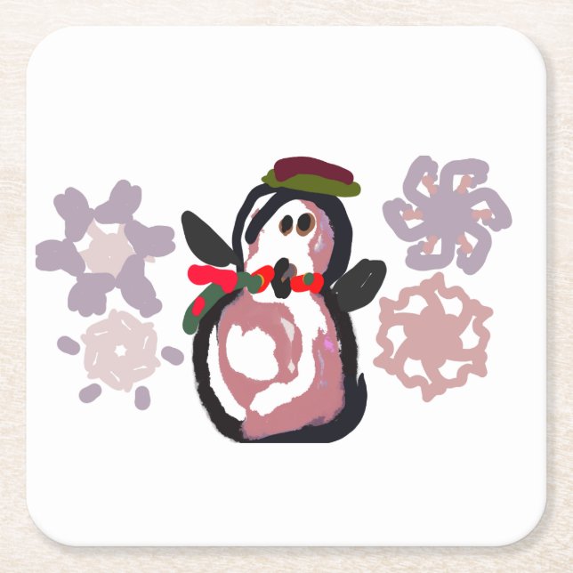 Posavasos Cuadrado De Papel Penguin Winter  (Anverso)