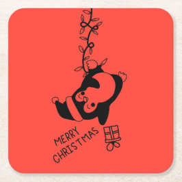 Posavasos Cuadrado De Papel Penguine distributing christmas gifts