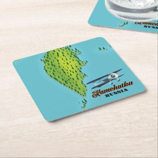 Posavasos Cuadrado De Papel Península de Kamchatka mapa de viaje de Rusia.