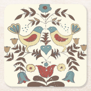 Posavasos Cuadrado De Papel Pennsylvania Dutch Amish Hex Rótulo Bird Americana