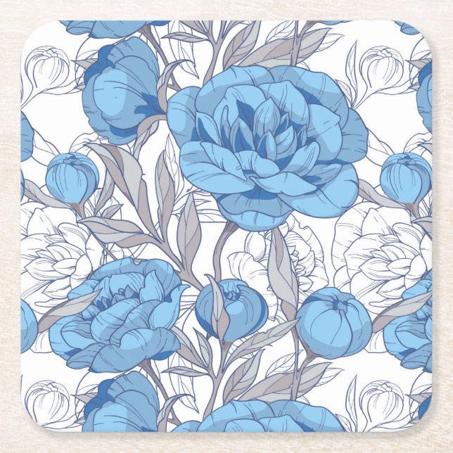 Posavasos Cuadrado De Papel peonatos azules (Anverso)