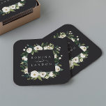Posavasos Cuadrado De Papel Peonía blanca | Boda de marco floral personalizado<br><div class="desc">Nuestra colección de bodas florales en acuarela de color White Peony presenta una vegetación acuática delicadamente pintada,  follaje botánico verde y flores de marfil y blanco. Personalice estas galletitas con sus nombres,  junto con un acento de escritura decorativo.</div>