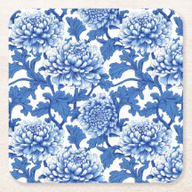 Peonía floral azul y blanca chinoiserie