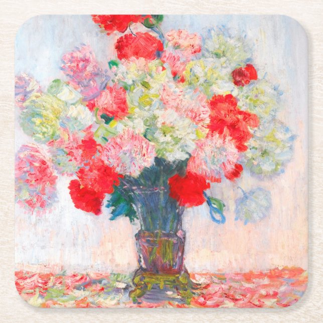 Posavasos Cuadrado De Papel Peonías de Monet (Anverso)