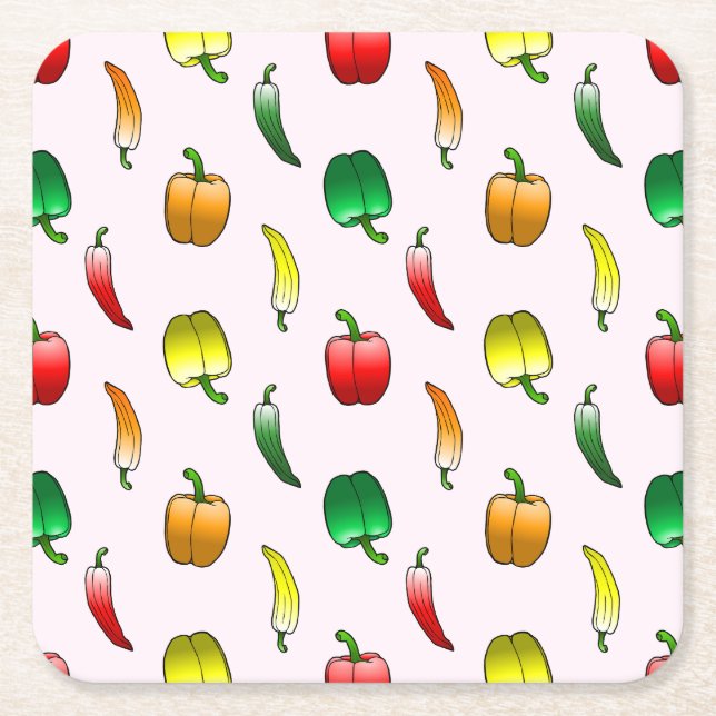 Posavasos Cuadrado De Papel Peppers con hormigón y pimientos largos dulces (Anverso)