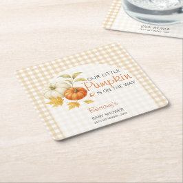 Posavasos Cuadrado De Papel Pequeña calabaza de Baby Shower otoñal
