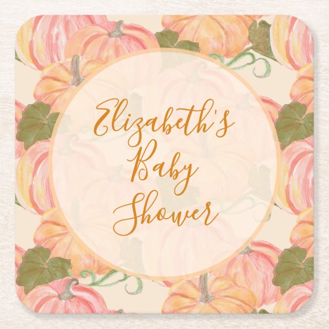 Posavasos Cuadrado De Papel Pequeña Calabaza En La Forma De Nombre Personaliza (Anverso)