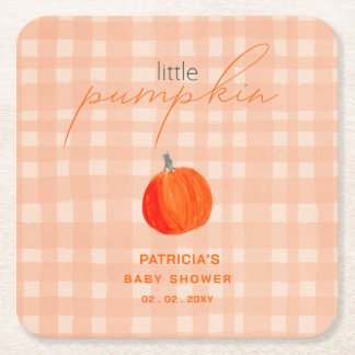 Posavasos Cuadrado De Papel Pequeña calabaza Género Neutral Caída Baby Shower