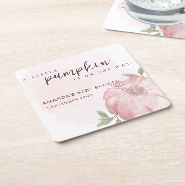 Posavasos Cuadrado De Papel Pequeña calabaza rosa otoño otoño otoño otoño Baby (En perspectiva)