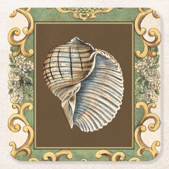 Posavasos Cuadrado De Papel Pequeñas conchas de sirena (Anverso)