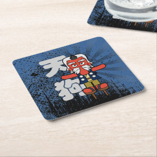 Posavasos Cuadrado De Papel Pequeño Daitengu Yokai Grunge