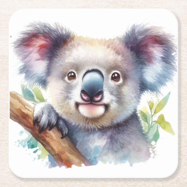 Posavasos Cuadrado De Papel Pequeño Koala con animal australiano (Anverso)