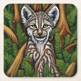 Posavasos Cuadrado De Papel Pequeño Lynx Kitten Adorable