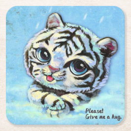 Posavasos Cuadrado De Papel Pequeño tigre lindo, por favor dame un abrazo