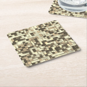 Posavasos Cuadrado De Papel Pequeños cuadros, tonos marrones y beige