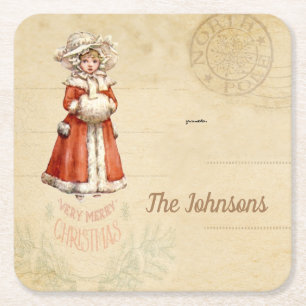 Posavasos Cuadrado De Papel Pequeños Navidades Personalizados de Caroleros de