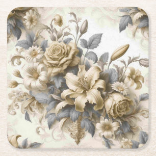 Posavasos Cuadrado De Papel Perfección floral amarilla antigüa