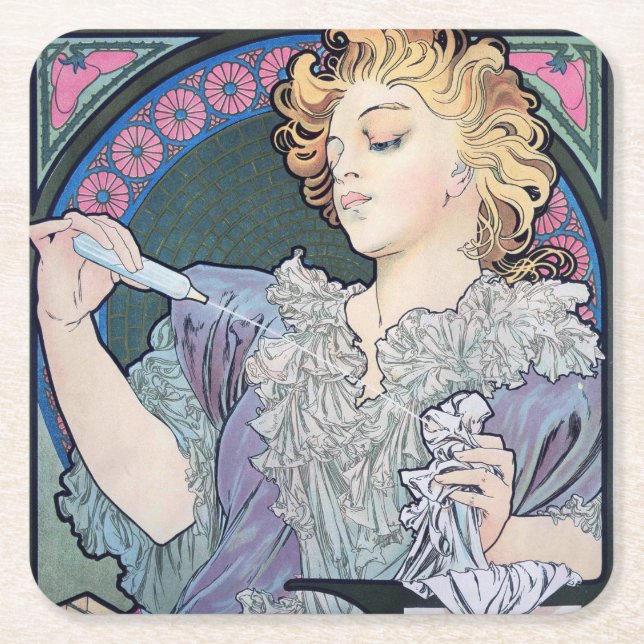 Posavasos Cuadrado De Papel Perfume, Alphonse Mucha (Anverso)