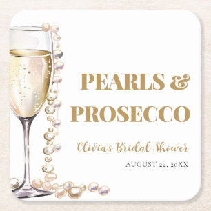 Posavasos Cuadrado De Papel Perlas de oro elegantes y ducha de novia Prosecco