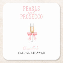 Posavasos Cuadrado De Papel Perlas rosadas y ducha de novias Prosecco