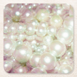 Posavasos Cuadrado De Papel Perlas Y Daisy Rosa