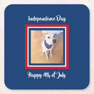 Posavasos Cuadrado De Papel Perrito blanco lindo rojo, blanco y azul del 4 de
