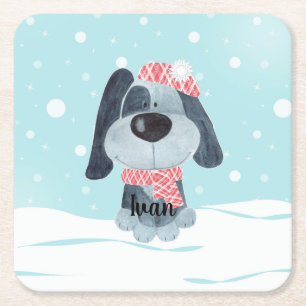 Posavasos Cuadrado De Papel Perrito lindo, bebé