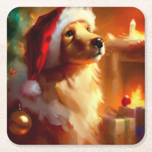Posavasos Cuadrado De Papel Perro 1 de los navidades