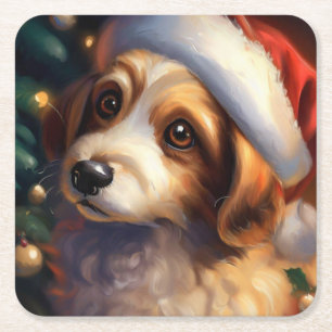 Posavasos Cuadrado De Papel Perro 2 navidades