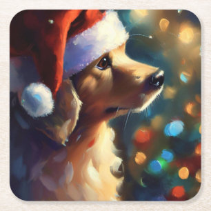 Posavasos Cuadrado De Papel Perro 3 navidades